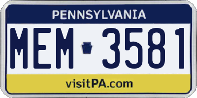 PA license plate MEM3581