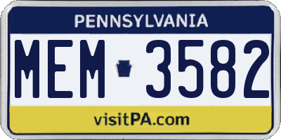 PA license plate MEM3582