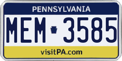PA license plate MEM3585