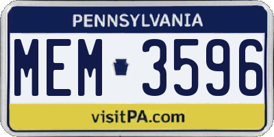 PA license plate MEM3596