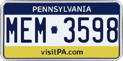 PA license plate MEM3598