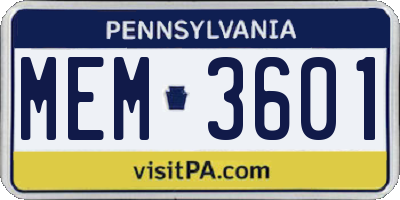 PA license plate MEM3601