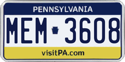 PA license plate MEM3608