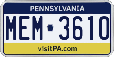 PA license plate MEM3610