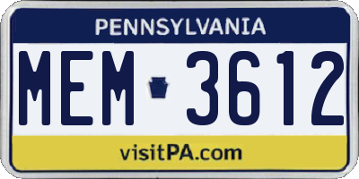 PA license plate MEM3612