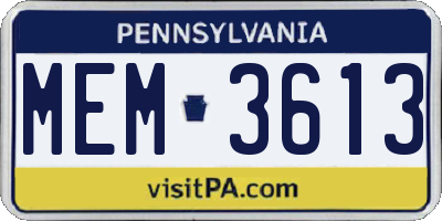 PA license plate MEM3613