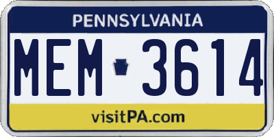 PA license plate MEM3614