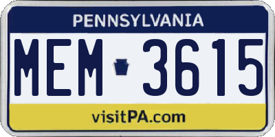 PA license plate MEM3615