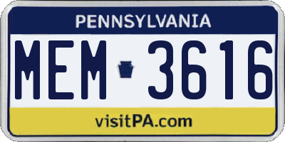 PA license plate MEM3616