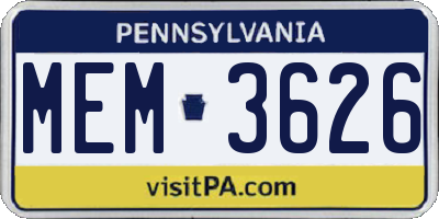 PA license plate MEM3626
