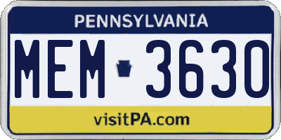 PA license plate MEM3630