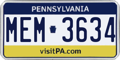 PA license plate MEM3634