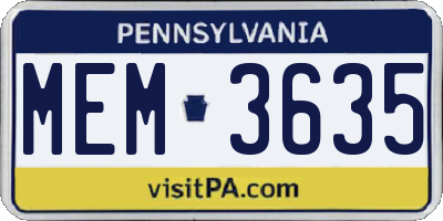PA license plate MEM3635