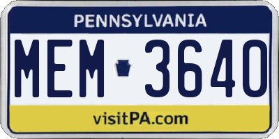 PA license plate MEM3640