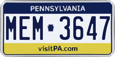 PA license plate MEM3647