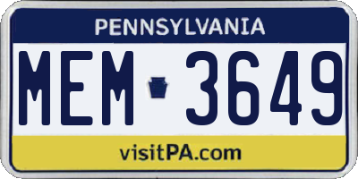 PA license plate MEM3649