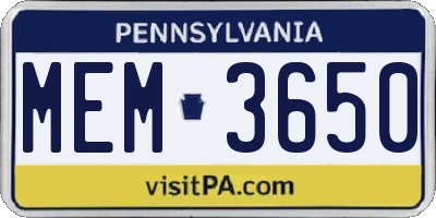 PA license plate MEM3650