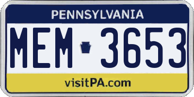 PA license plate MEM3653