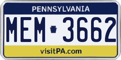 PA license plate MEM3662