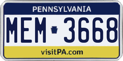 PA license plate MEM3668