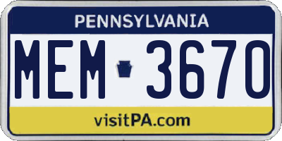 PA license plate MEM3670