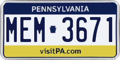 PA license plate MEM3671