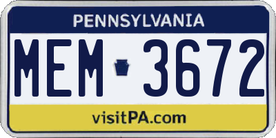 PA license plate MEM3672