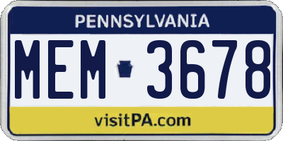PA license plate MEM3678
