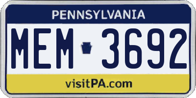 PA license plate MEM3692