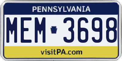 PA license plate MEM3698
