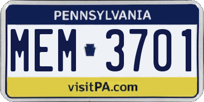 PA license plate MEM3701