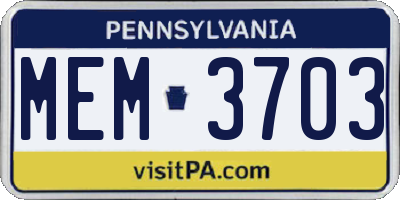 PA license plate MEM3703
