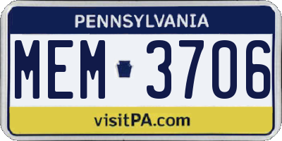 PA license plate MEM3706