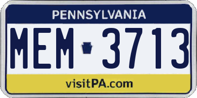 PA license plate MEM3713