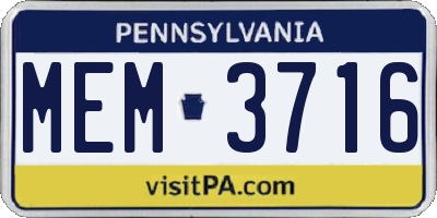 PA license plate MEM3716