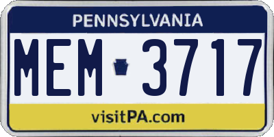 PA license plate MEM3717