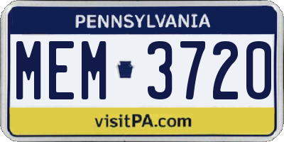 PA license plate MEM3720