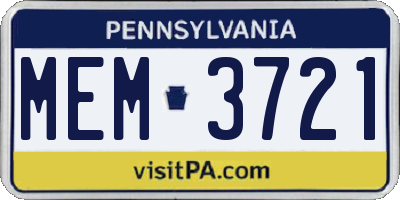 PA license plate MEM3721