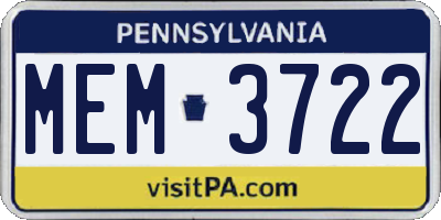 PA license plate MEM3722