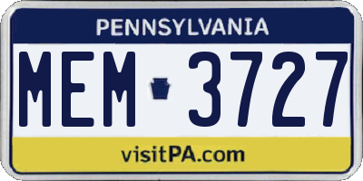PA license plate MEM3727
