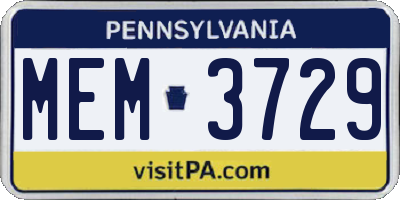 PA license plate MEM3729