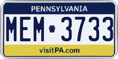 PA license plate MEM3733