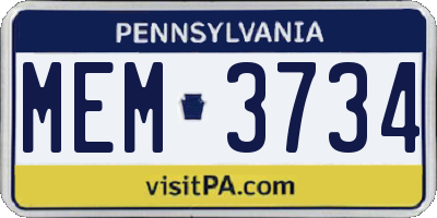 PA license plate MEM3734