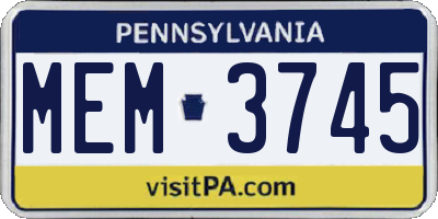 PA license plate MEM3745