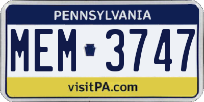 PA license plate MEM3747
