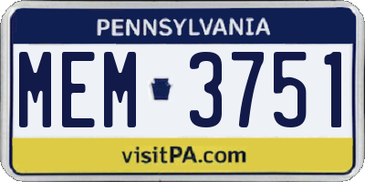 PA license plate MEM3751