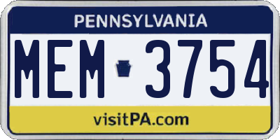 PA license plate MEM3754