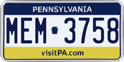 PA license plate MEM3758