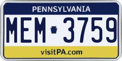 PA license plate MEM3759