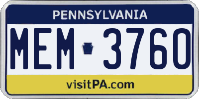 PA license plate MEM3760